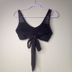Popfeelings Bikini Top Women M Swim Crochet Bow Padded Cups Black